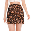 Roasted Coffee Bean Print Side Slit Mini Skirt