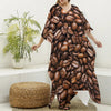 Roasted Coffee Bean Print Silk V-Neck Kaftan Dress