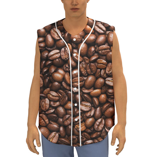 Roasted Coffee Bean Print Sleeveless Baseball Jersey
