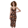 Roasted Coffee Bean Print Slim Fit Midi Cami Dress