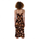 Roasted Coffee Bean Print Slim Fit Midi Cami Dress