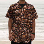 Roasted Coffee Bean Print Textured Short Sleeve Shirt