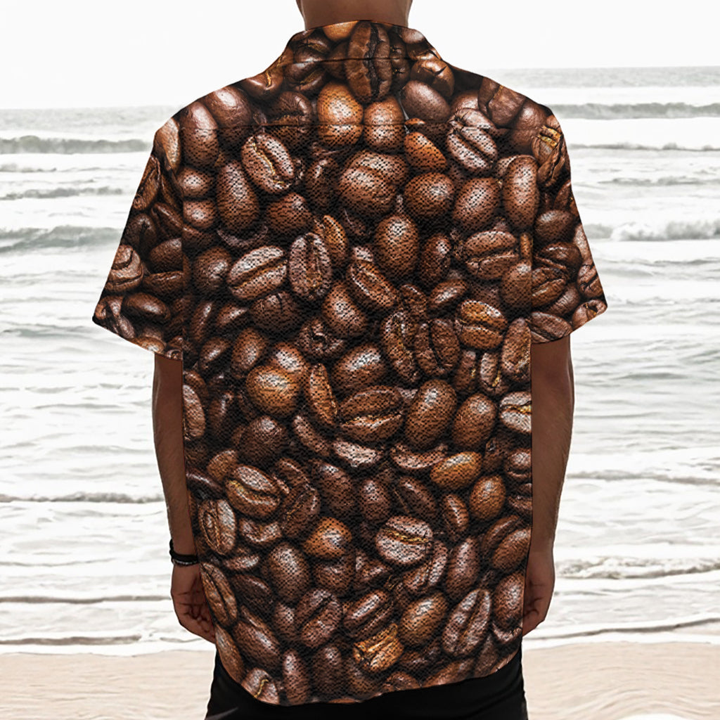 Roasted Coffee Bean Print Textured Short Sleeve Shirt