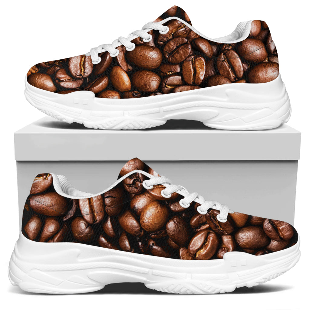 Roasted Coffee Bean Print White Chunky Shoes
