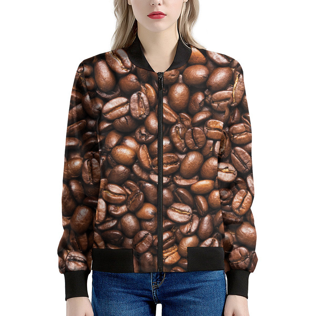 Roasted Coffee Bean Print Women's Bomber Jacket