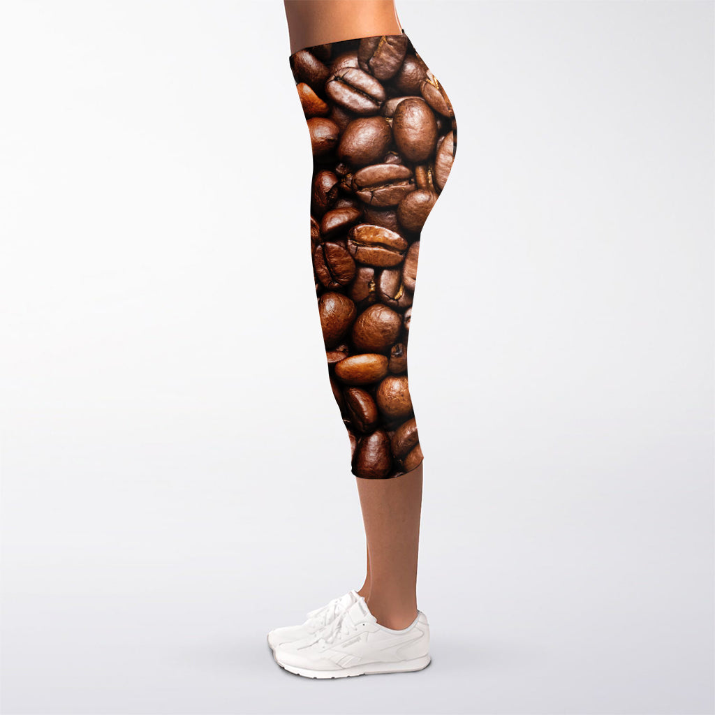 Roasted Coffee Bean Print Women's Capri Leggings