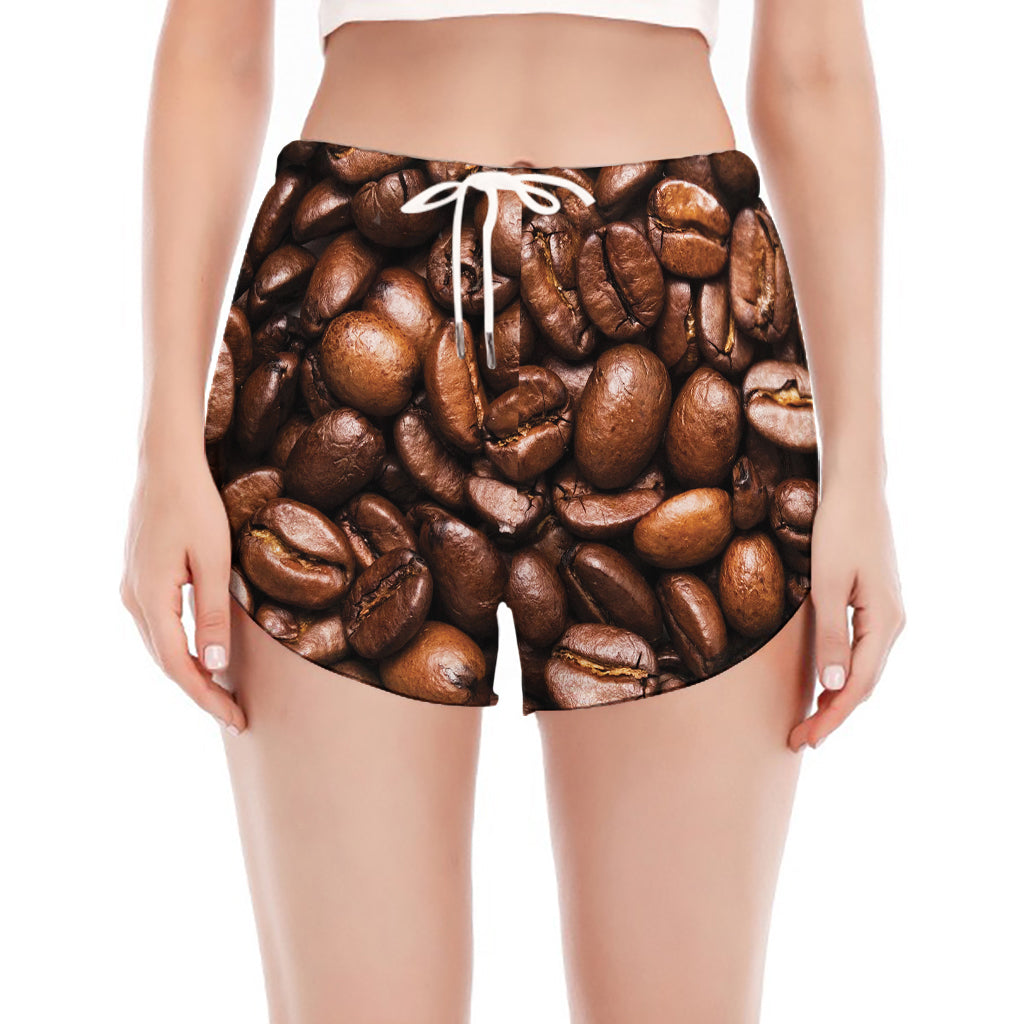 Roasted Coffee Bean Print Women's Split Running Shorts