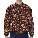 Roasted Coffee Bean Print Zip Sleeve Bomber Jacket