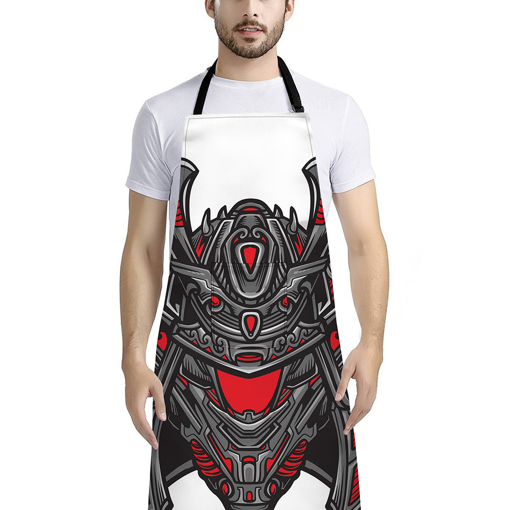 Robot Samurai Mask Print Bib Apron With Pocket