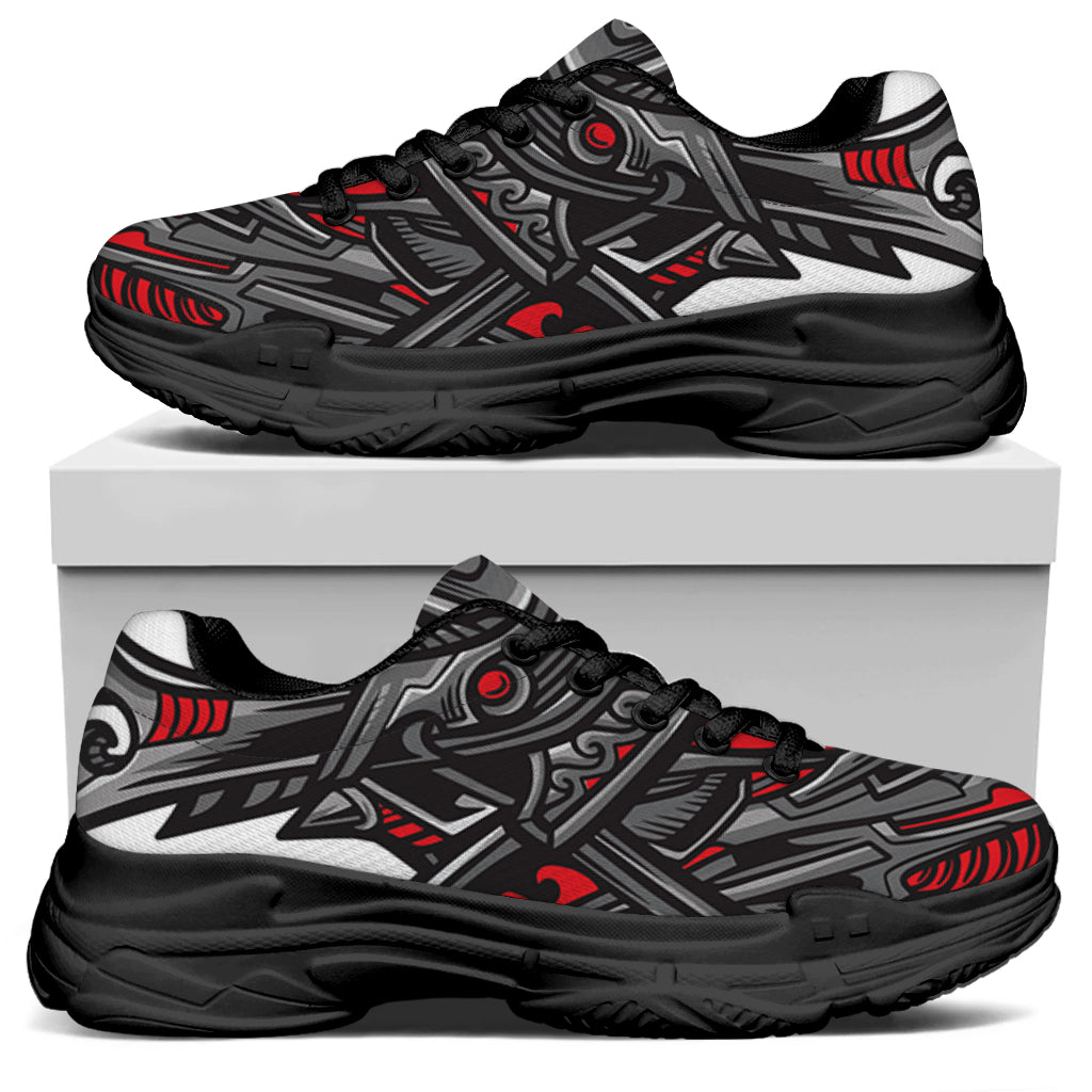 Robot Samurai Mask Print Black Chunky Shoes