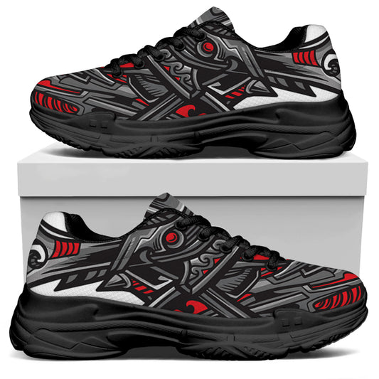 Robot Samurai Mask Print Black Chunky Shoes