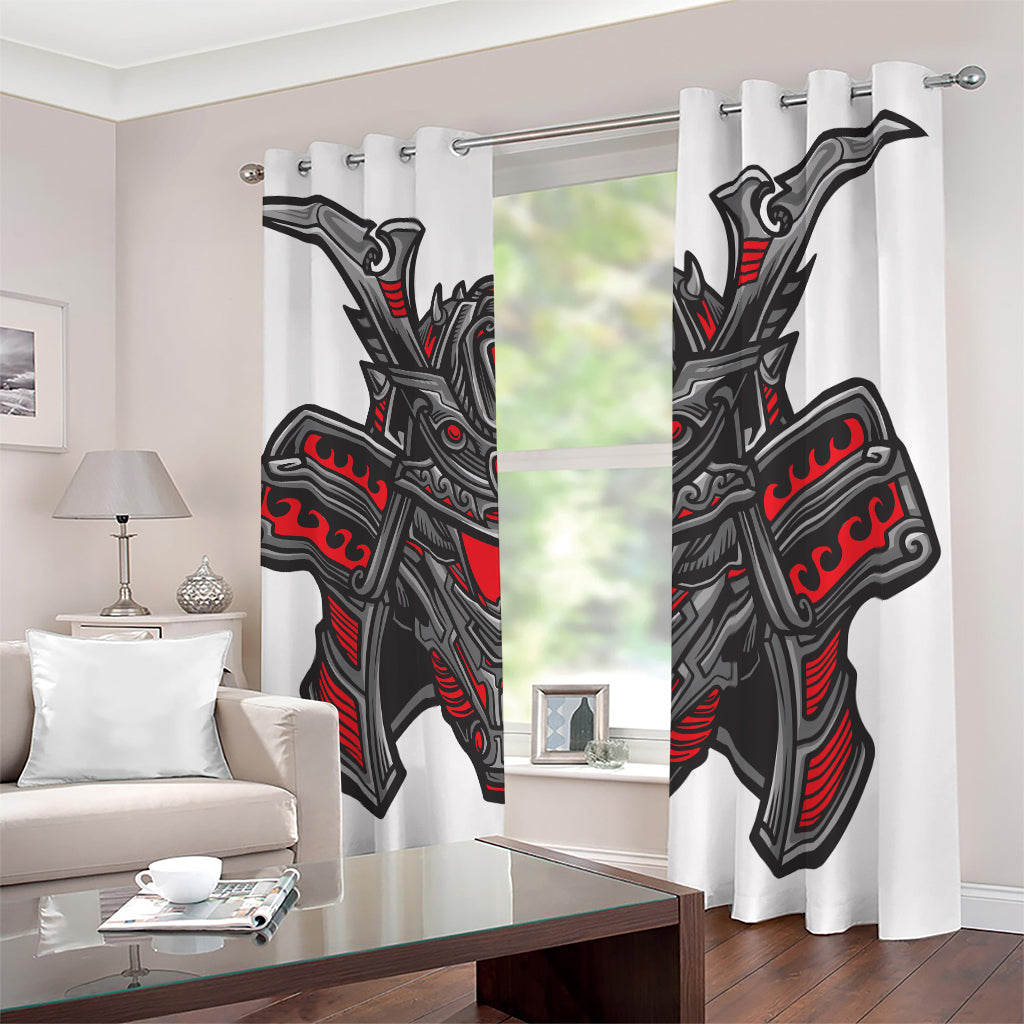 Robot Samurai Mask Print Blackout Grommet Curtains