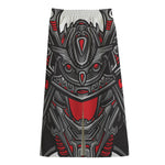 Robot Samurai Mask Print Cotton Front Slit Maxi Skirt