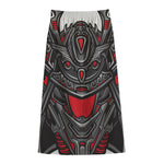Robot Samurai Mask Print Cotton Front Slit Maxi Skirt