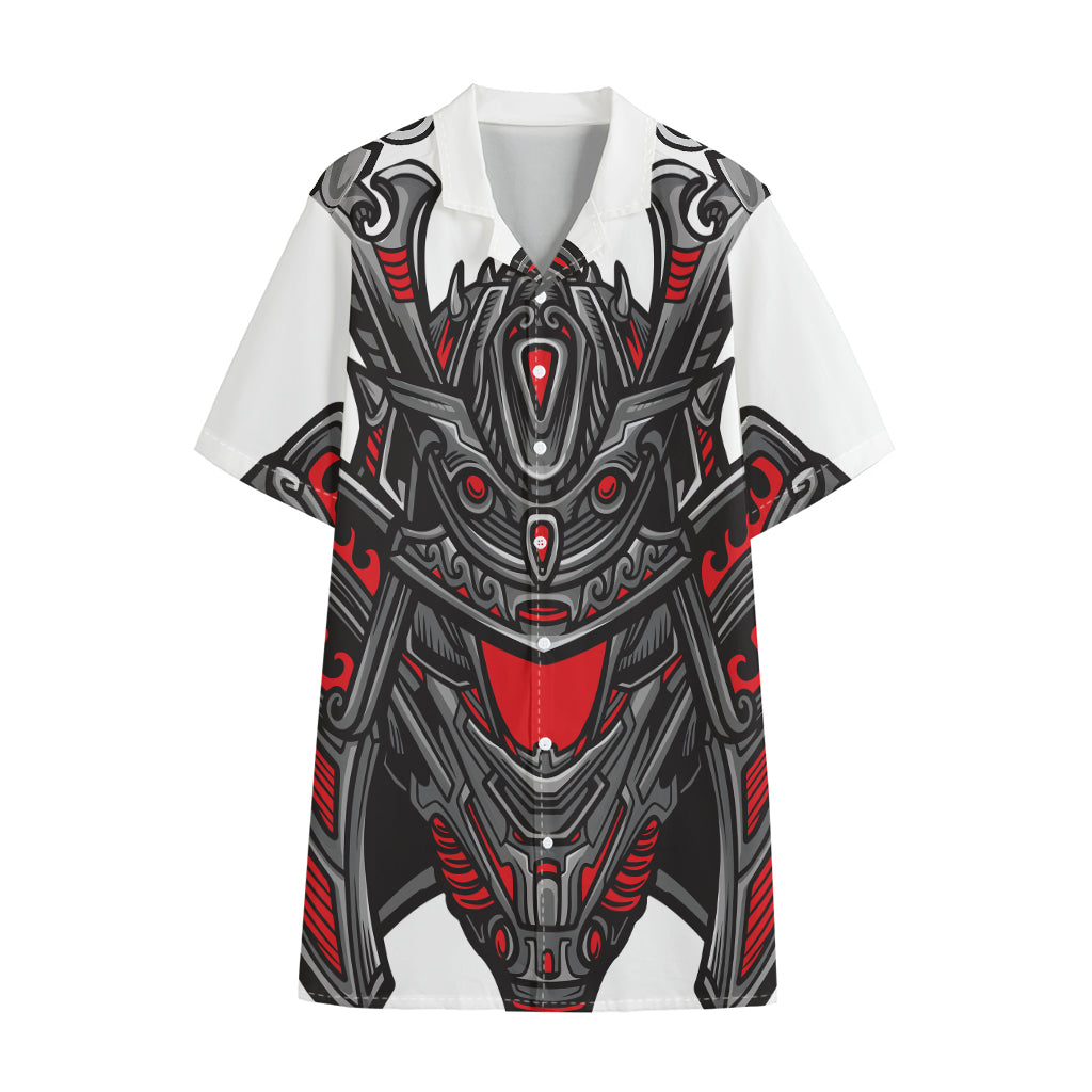 Robot Samurai Mask Print Cotton Hawaiian Shirt
