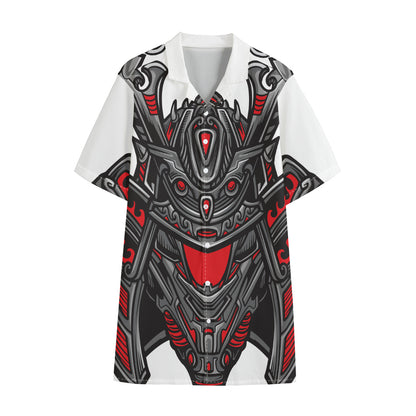 Robot Samurai Mask Print Cotton Hawaiian Shirt