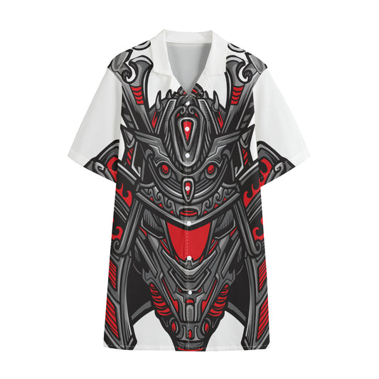 Robot Samurai Mask Print Cotton Hawaiian Shirt