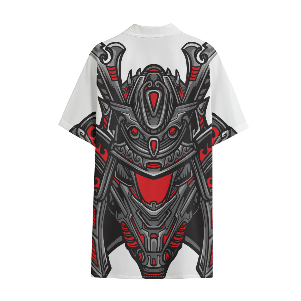 Robot Samurai Mask Print Cotton Hawaiian Shirt