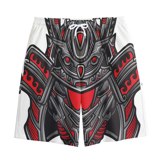 Robot Samurai Mask Print Cotton Shorts