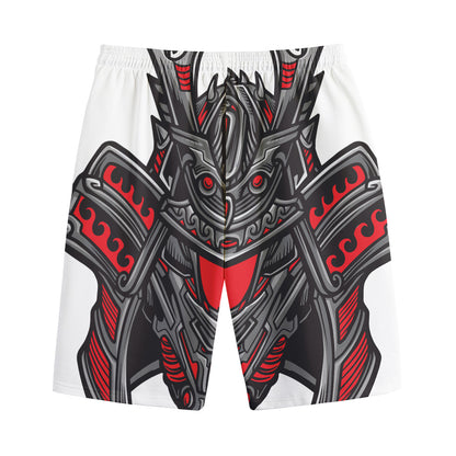 Robot Samurai Mask Print Cotton Shorts