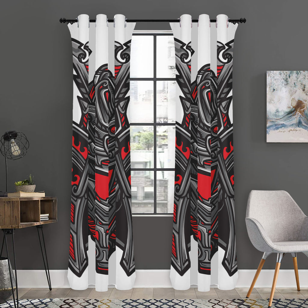 Robot Samurai Mask Print Curtain