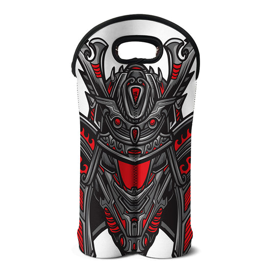 Robot Samurai Mask Print Double Neoprene Wine Tote