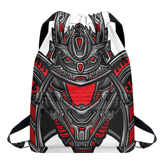 Robot Samurai Mask Print Drawstring Backpack