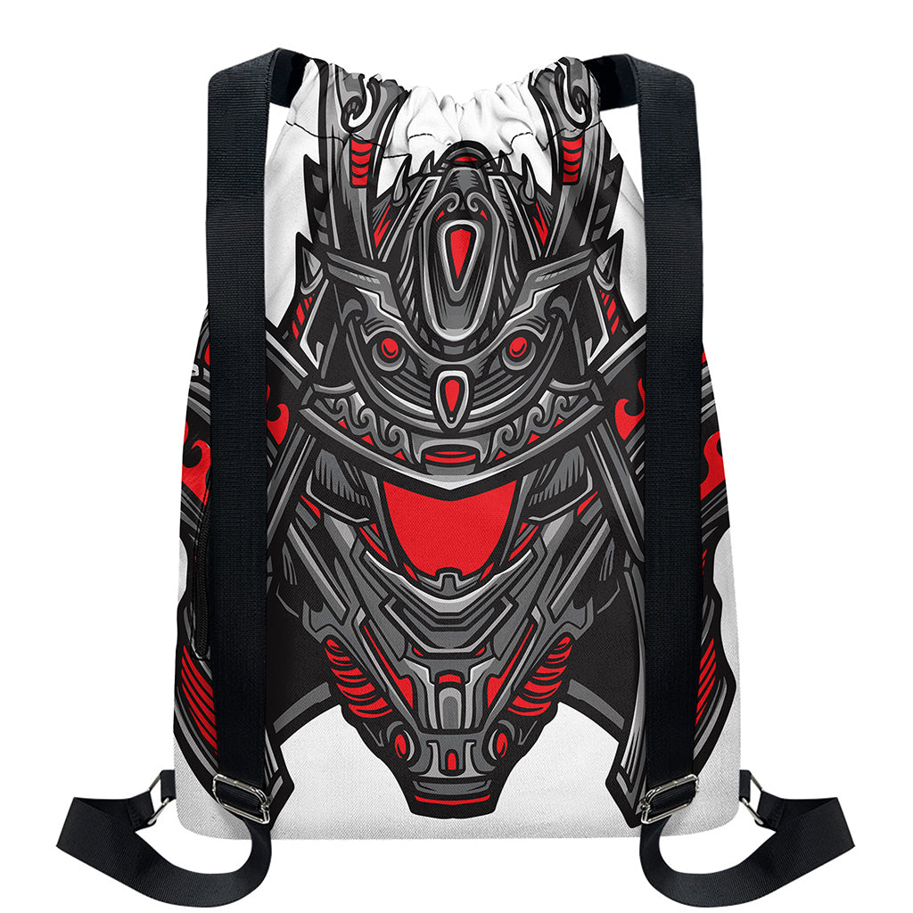 Robot Samurai Mask Print Drawstring Backpack