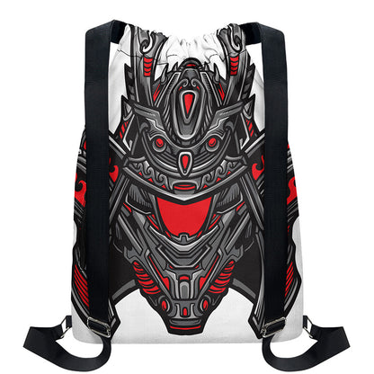 Robot Samurai Mask Print Drawstring Backpack