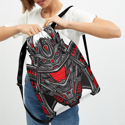 Robot Samurai Mask Print Drawstring Backpack