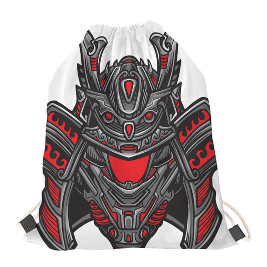 Robot Samurai Mask Print Drawstring Bag