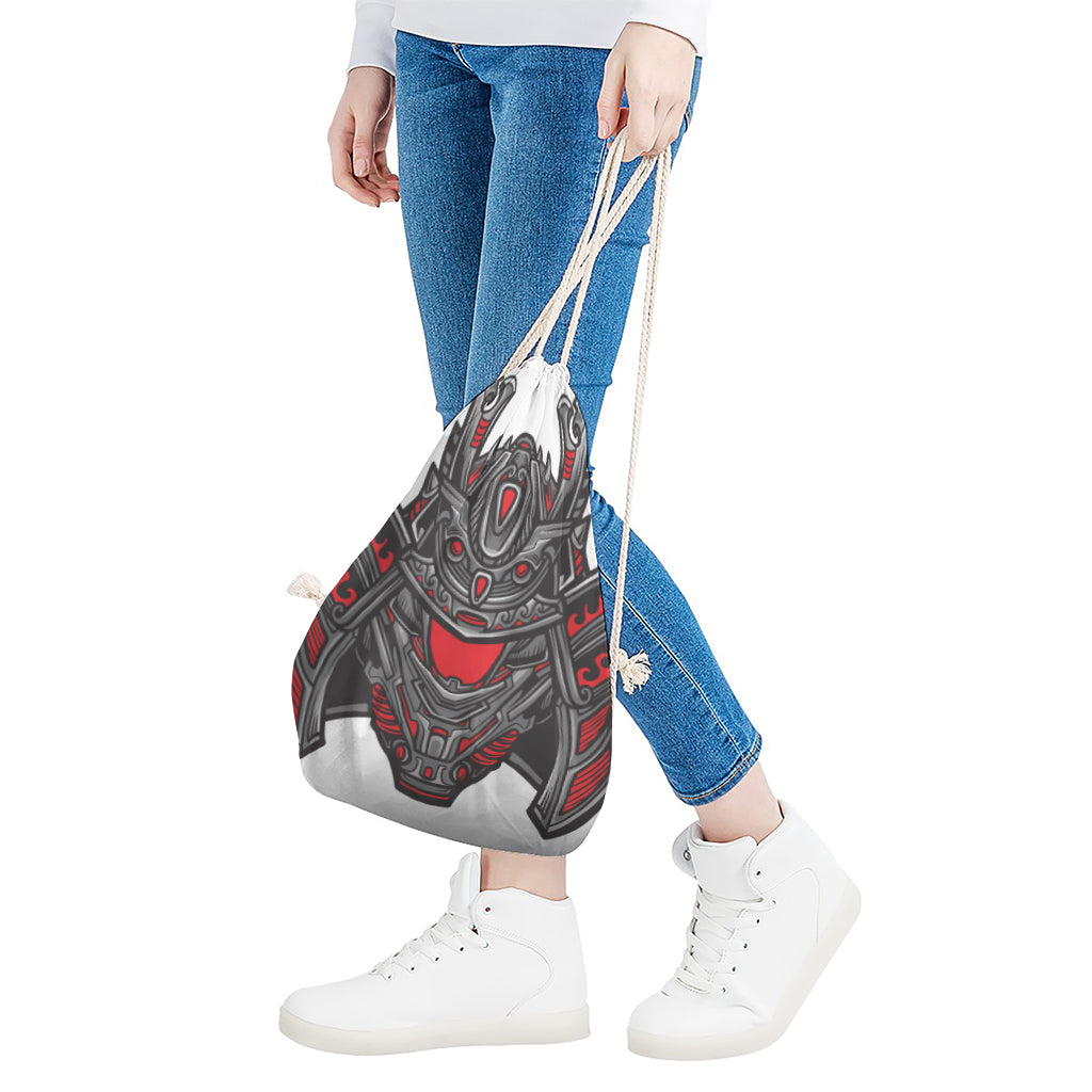Robot Samurai Mask Print Drawstring Bag