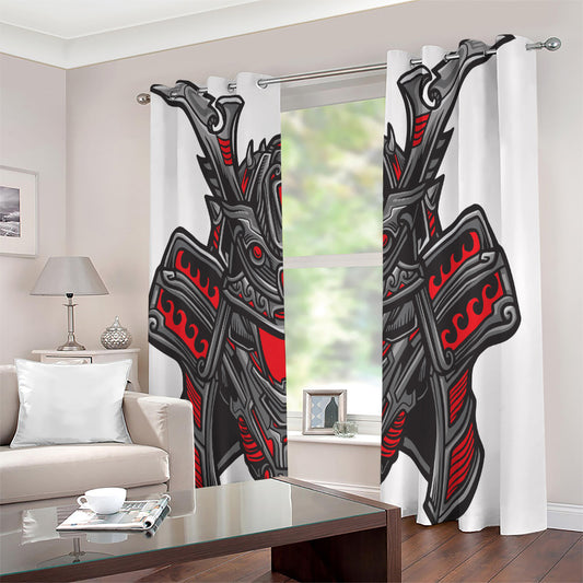Robot Samurai Mask Print Extra Wide Grommet Curtains