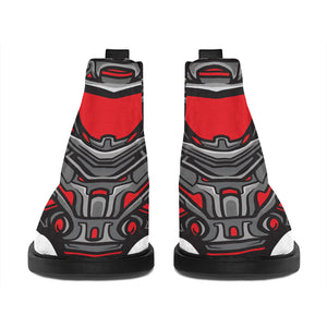 Robot Samurai Mask Print Flat Ankle Boots