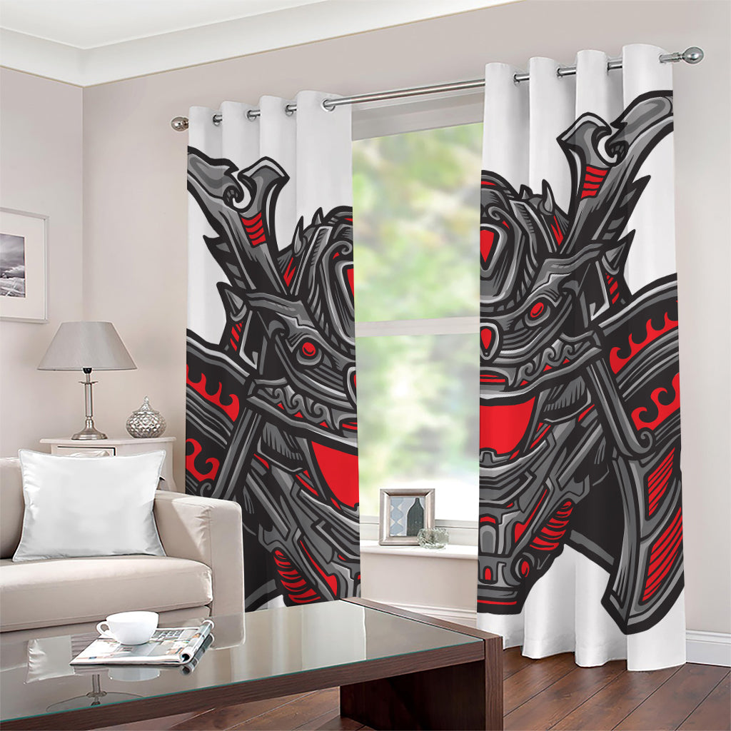 Robot Samurai Mask Print Grommet Curtains