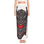 Robot Samurai Mask Print High Slit Maxi Skirt