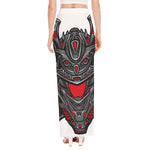 Robot Samurai Mask Print High Slit Maxi Skirt