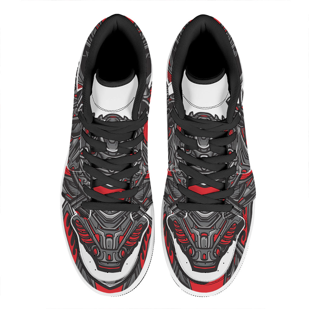 Robot Samurai Mask Print High Top Leather Sneakers