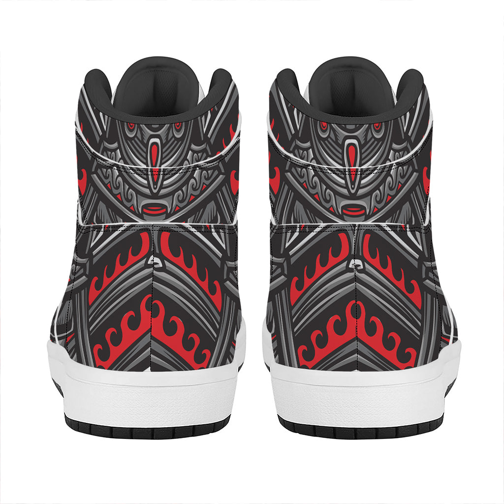 Robot Samurai Mask Print High Top Leather Sneakers