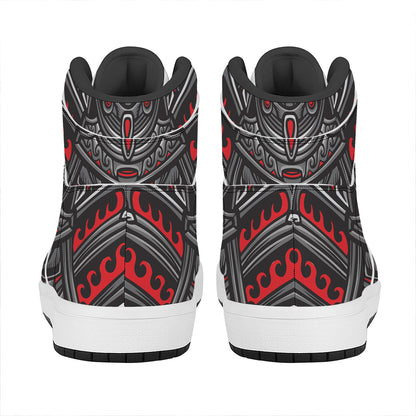 Robot Samurai Mask Print High Top Leather Sneakers