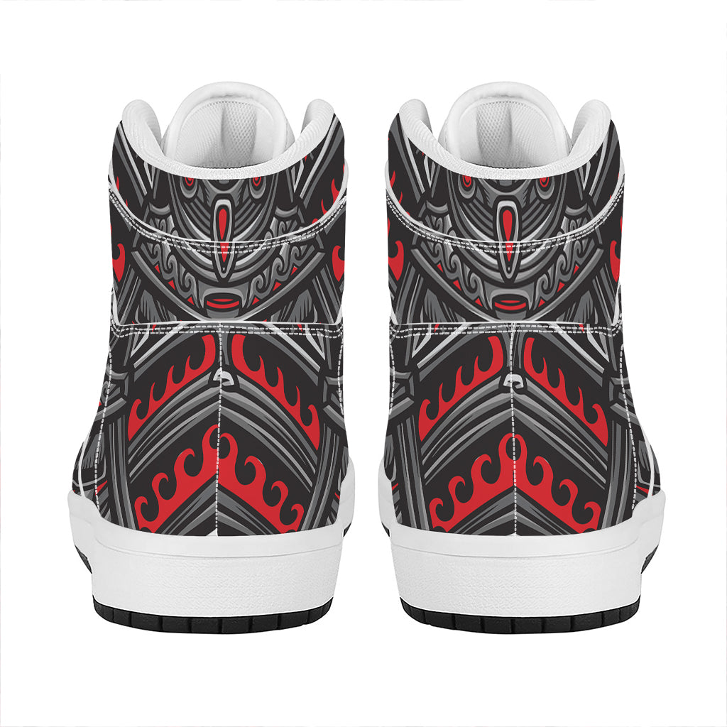 Robot Samurai Mask Print High Top Leather Sneakers