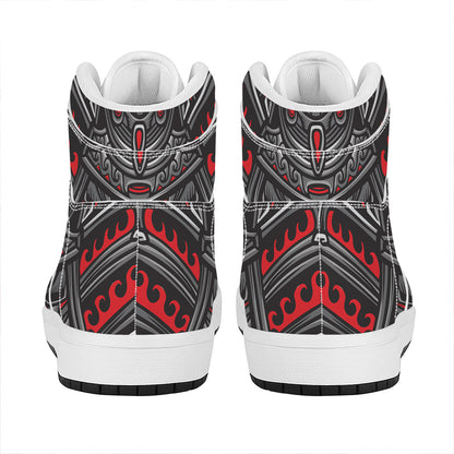 Robot Samurai Mask Print High Top Leather Sneakers