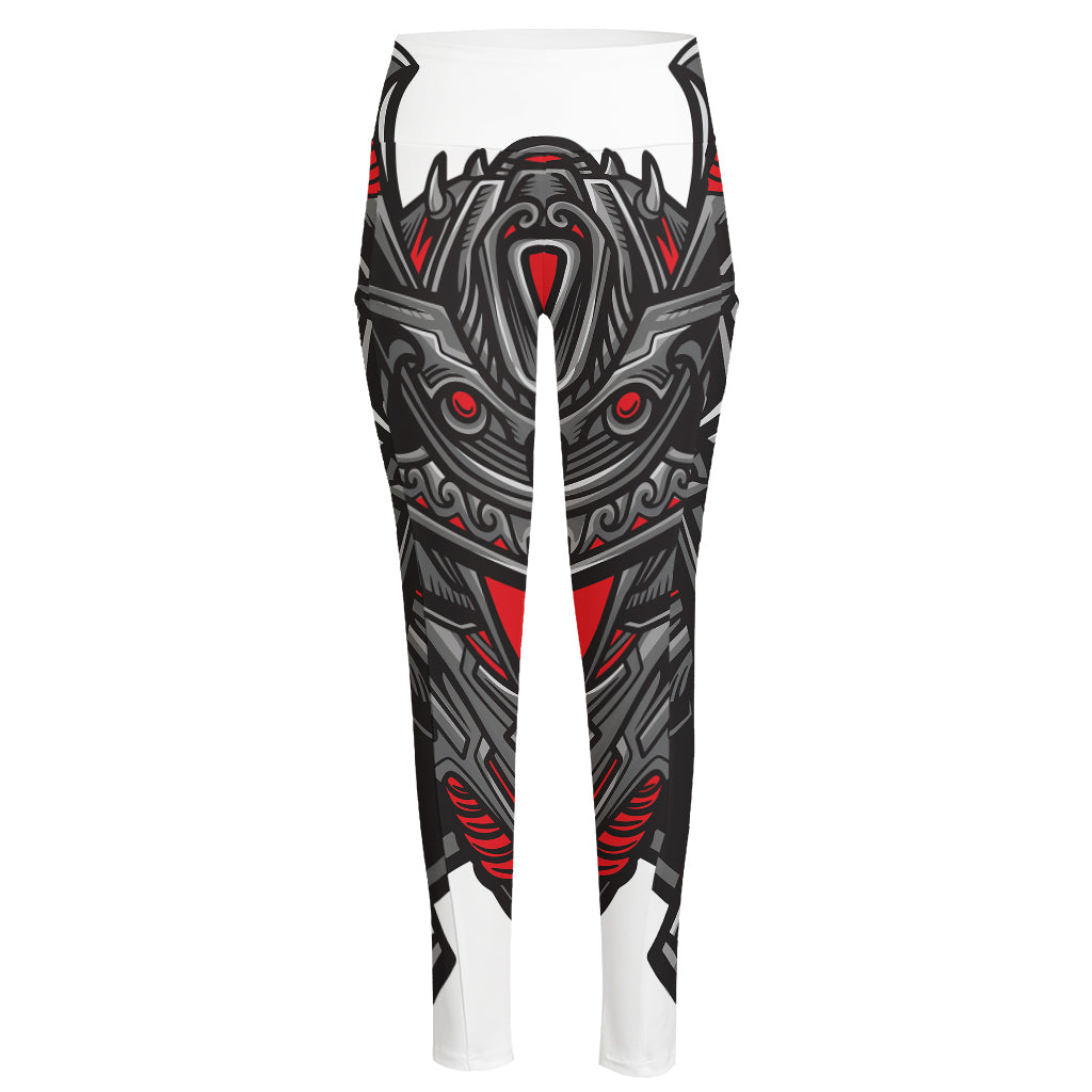 Robot Samurai Mask Print High-Waisted Pocket Leggings