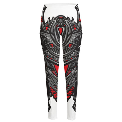 Robot Samurai Mask Print High-Waisted Pocket Leggings