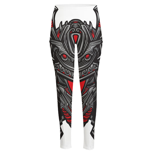 Robot Samurai Mask Print High-Waisted Pocket Leggings