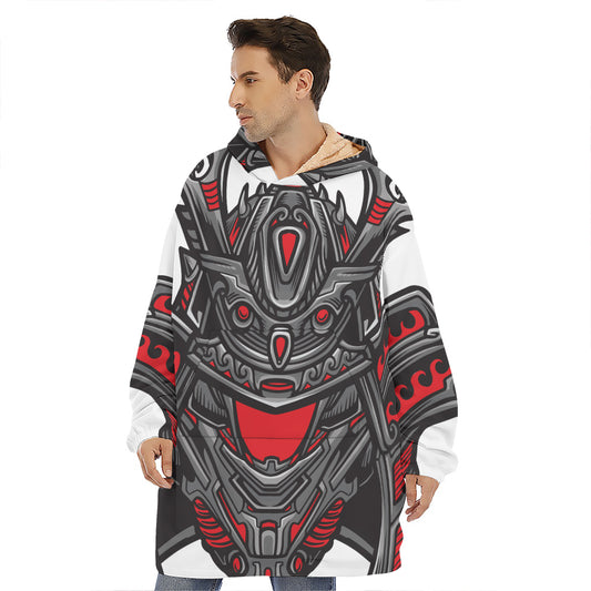 Robot Samurai Mask Print Hoodie Blanket
