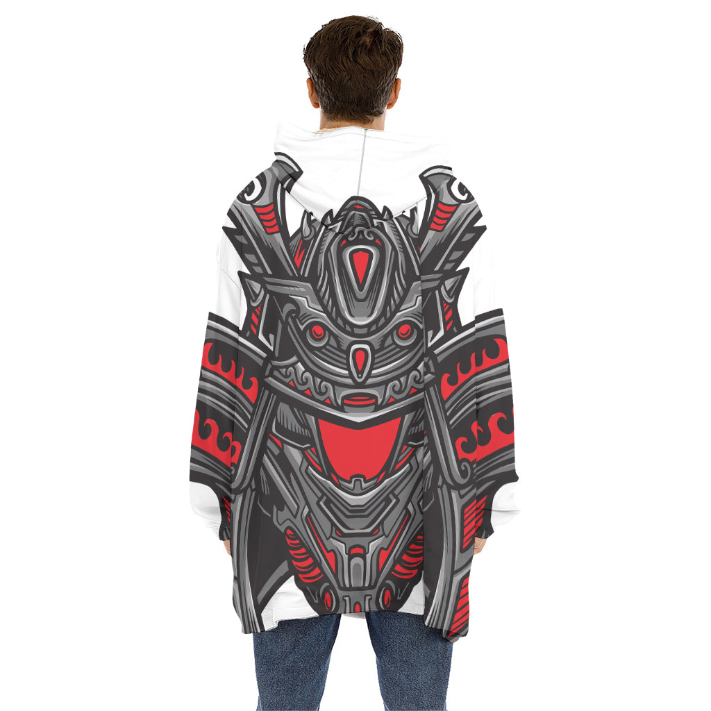 Robot Samurai Mask Print Hoodie Blanket