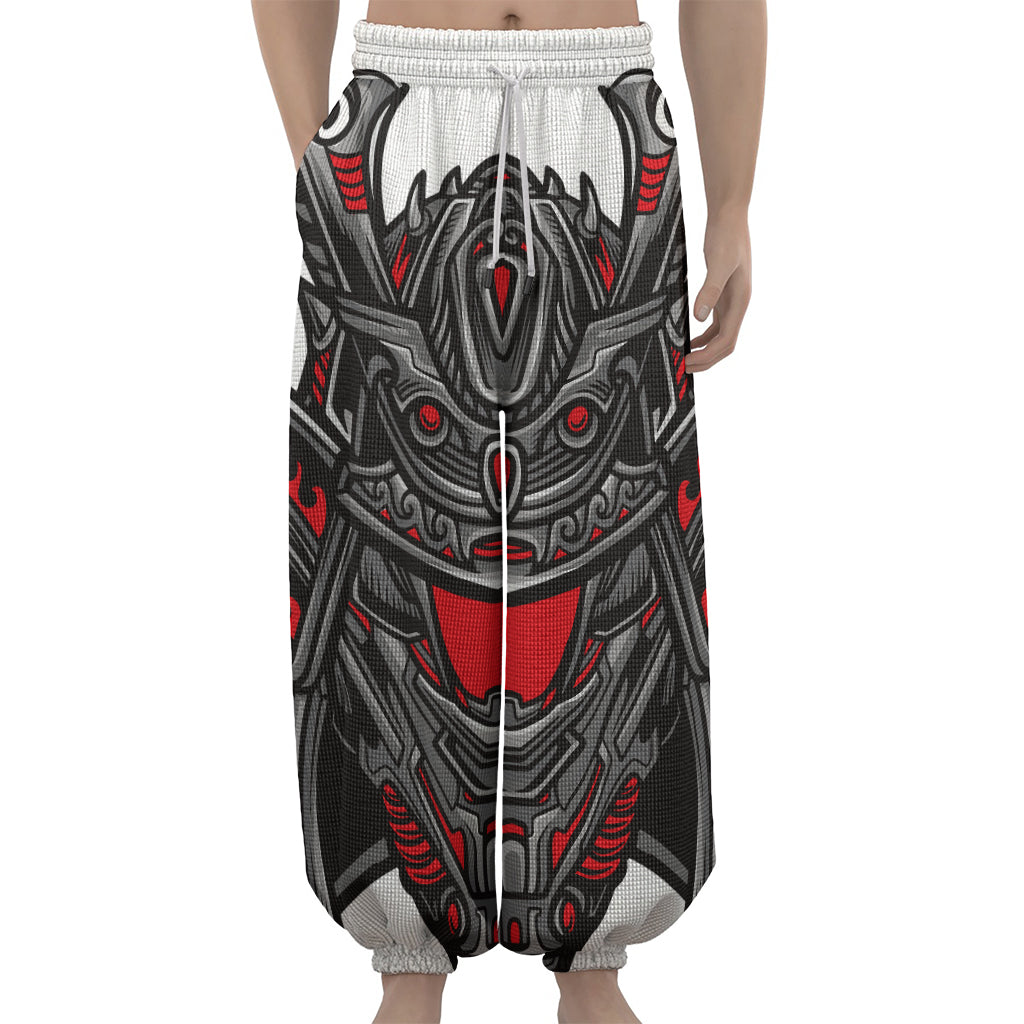 Robot Samurai Mask Print Lantern Pants