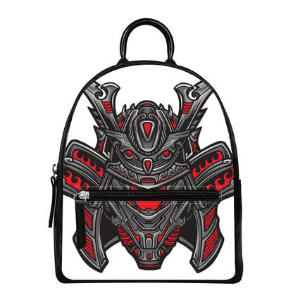 Robot Samurai Mask Print Leather Backpack