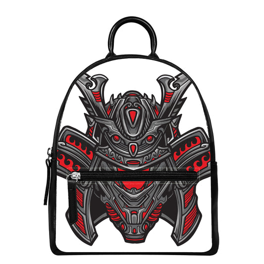 Robot Samurai Mask Print Leather Backpack
